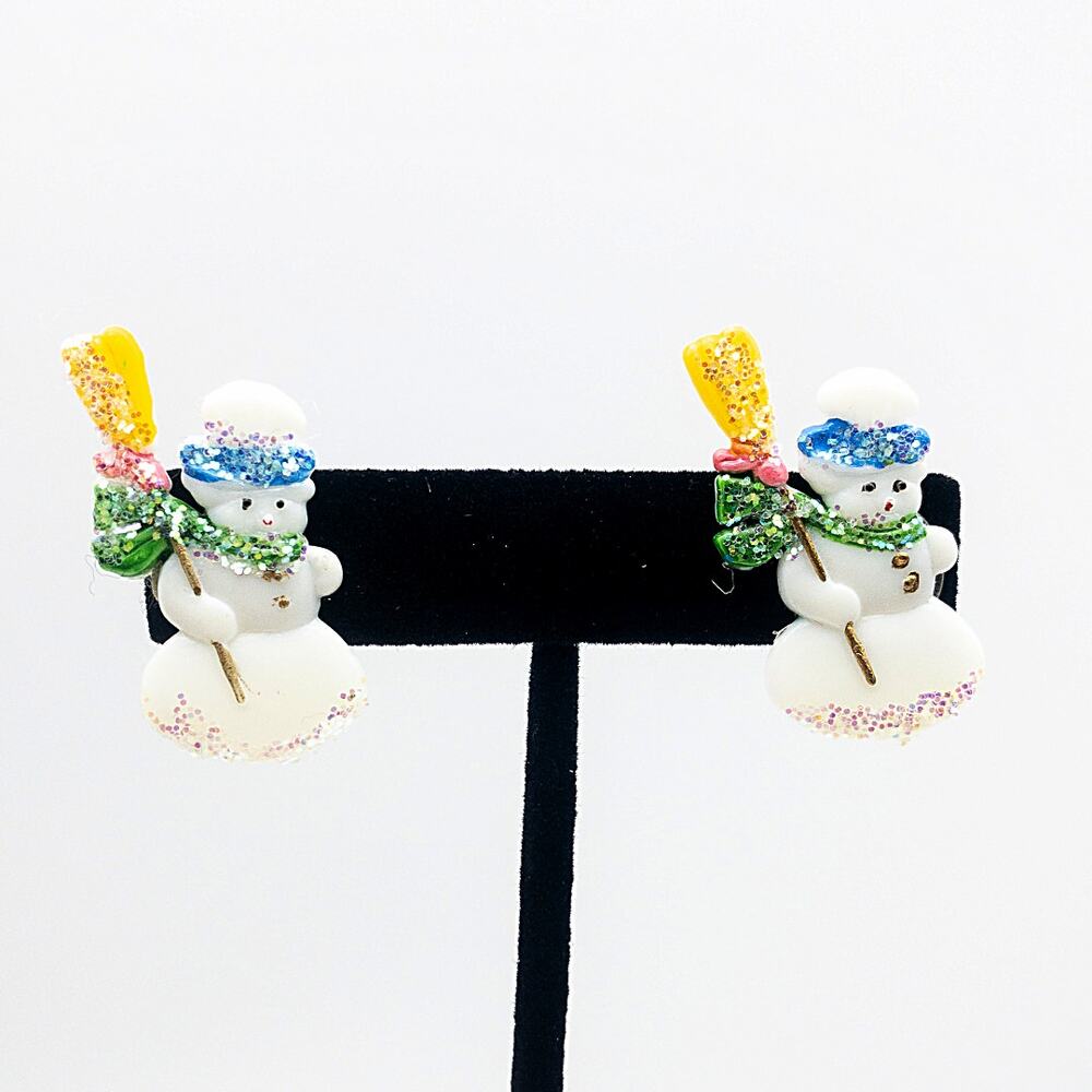 Glitter Snowman Christmas Novelty Earrings